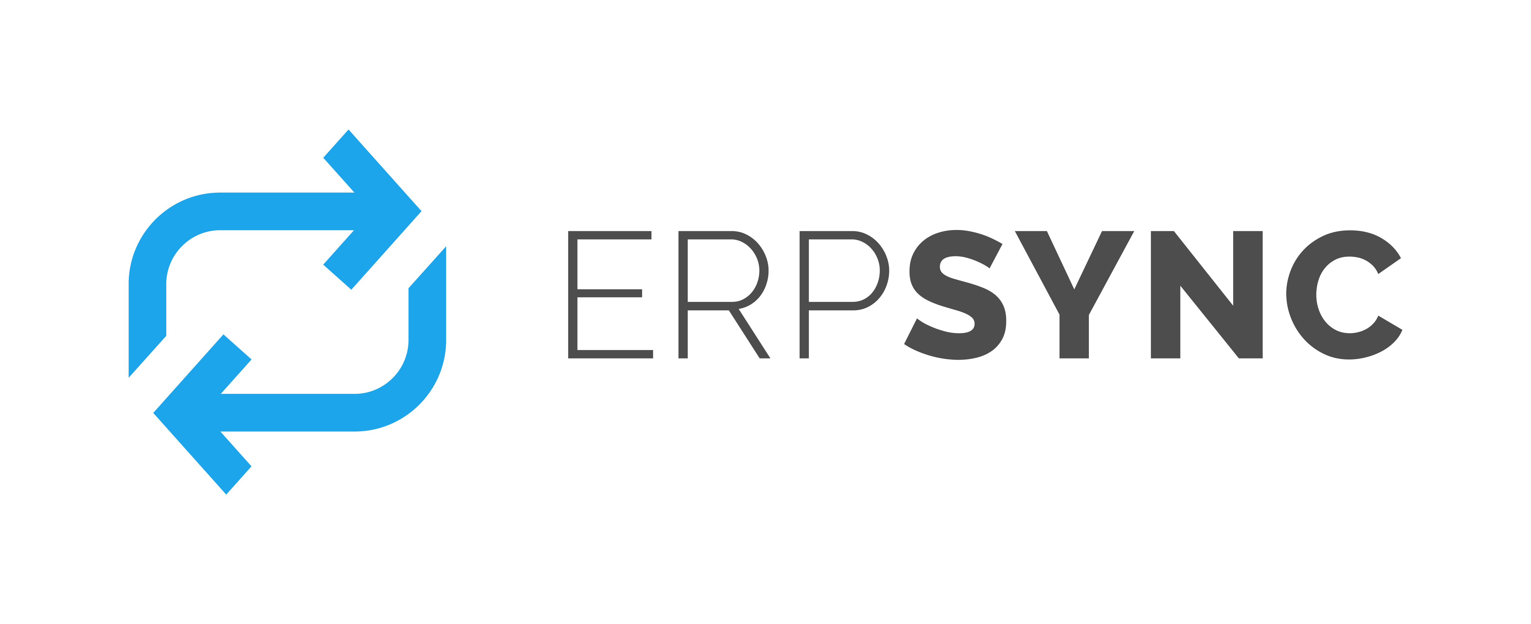 Logotipo de ERPSYNC con flechas azules simbolizando sincronización. Solución integrada de software ERP.